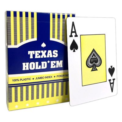 Карты для покера "Texas Holdem" 100% пластик, синяя рубашка