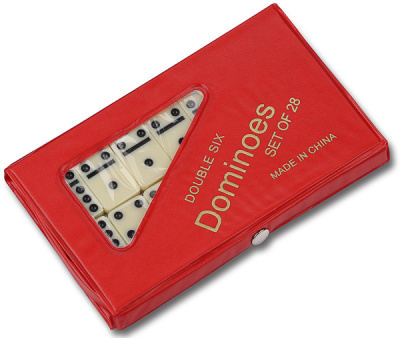 Домино дорожное в красном футляре 15 х 9 см, 28 костей / кость 38 х 28 мм