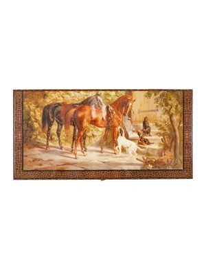 картинка Нарды кожаные Лошади XXL, Турция, Yenigun от магазина Gamesdealer.ru