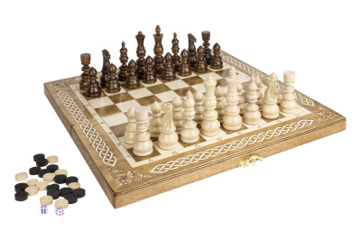 Шахматы + Шашки + Нарды 3 в 1 "Амбассадор 5", 40 см, ясень, Partida