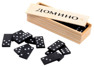 Домино (пластиковые фишки) в деревянной коробке 14x5 см