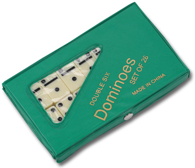 картинка Домино дорожное в зеленом футляре 15 х 9 см, 28 костей / кость 38 х 28 мм от магазина Gamesdealer.ru