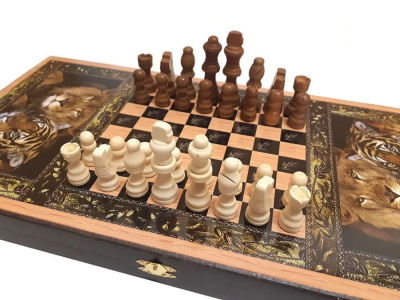 картинка Шахматы + нарды + шашки "Сирия Львы" средние от магазина Gamesdealer.ru