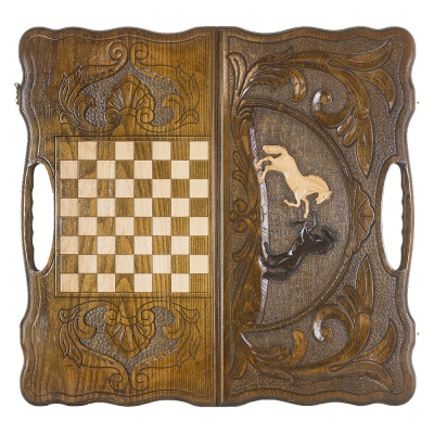 картинка Нарды резные "Две лошади" с ручкой 60, Haleyan от магазина Gamesdealer.ru