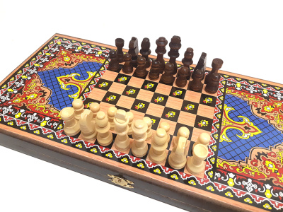 картинка Шахматы + нарды + шашки "Сирия Голубые" малые от магазина Gamesdealer.ru