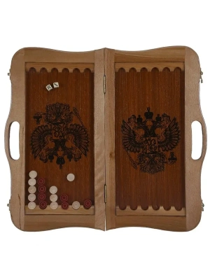 картинка Нарды кожаные "Бронза" малые с ручкой (Россия, дерево, 40х20х5 см) от магазина Gamesdealer.ru