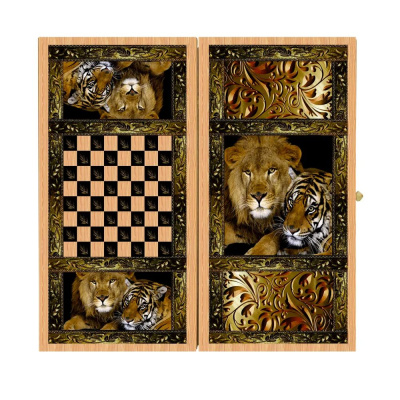 картинка Нарды + Шашки Аравия Львы средние (Россия, дерево, 50 см), Partida от магазина Gamesdealer.ru