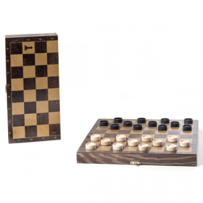 Шашки деревянные с дорожной деревянной венге доской, рисунок золото "Классика" (290*145*40)