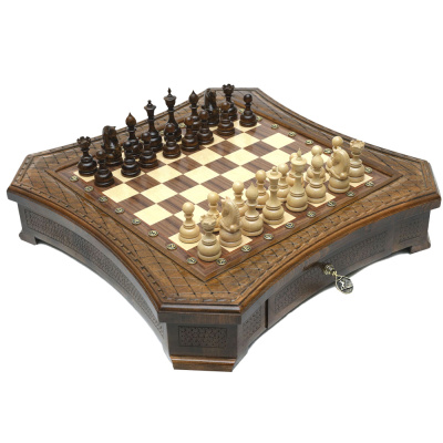 Шахматы резные восьмиугольные в ларце с ящиками 50, Haleyan