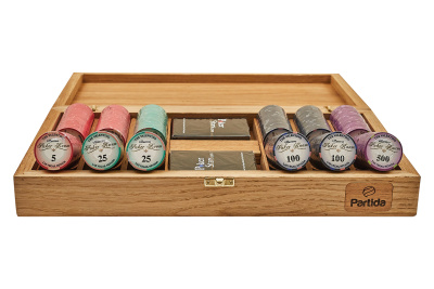 Набор для покера Valentino Poker Room Ceramic на 300 фишек в дубовом кейсе, Partida