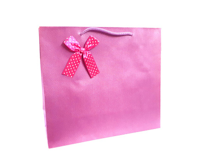 картинка Бумажный подарочный пакет 12х27х30(розовый с бантом) от магазина Gamesdealer.ru