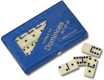 Домино дорожное в синем футляре 15 х 9 см, 28 костей / кость 38 х 28 мм