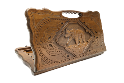 Нарды резные "Медведь" с ручкой, Haleyan