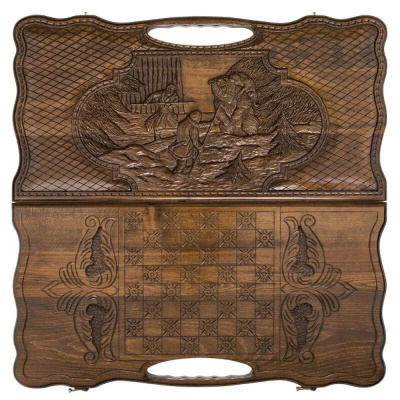 картинка Нарды резные "Охота на медведя" с ручкой 60, Haleyan от магазина Gamesdealer.ru