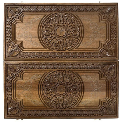 картинка Нарды резные "Армянский узор" с серебром 60 орех, Haleyan от магазина Gamesdealer.ru