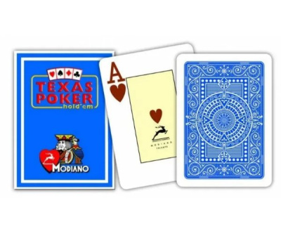 картинка Карты "Modiano Texas Poker" 100% plastic 2 jumbo index blue от магазина Gamesdealer.ru