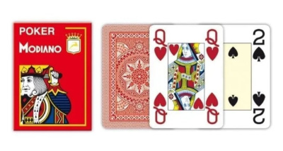 картинка Карты "Modiano Poker" 100% plastic 4 jumbo index red от магазина Gamesdealer.ru