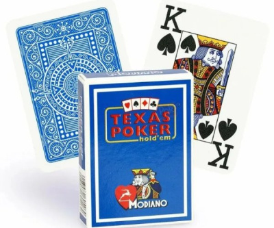 Карты "Modiano Texas Poker" 100% plastic 2 jumbo index blue