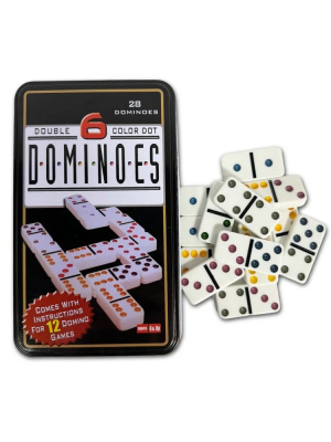 Домино в железном боксе, 6 цветных точек, Partida 19х12 см, костяшка 5х2,5 см