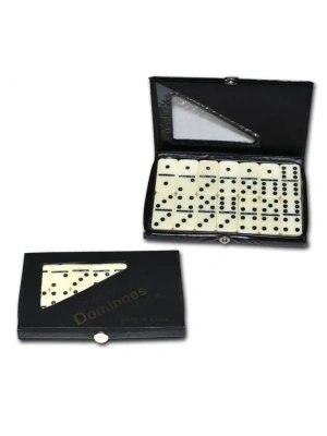 картинка Домино дорожное в чёрном футляре 15 х 9 см, 28 костей / кость 38 х 28 мм от магазина Gamesdealer.ru