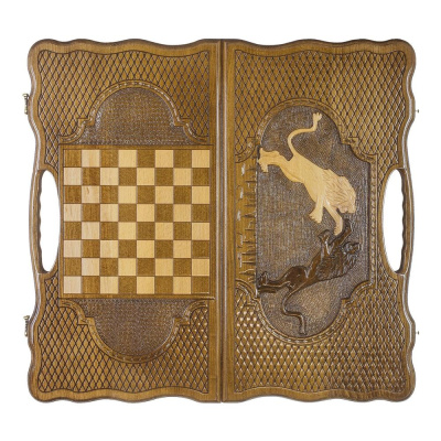 картинка Нарды резные "Битва львов" с ручкой 60, Haleyan от магазина Gamesdealer.ru