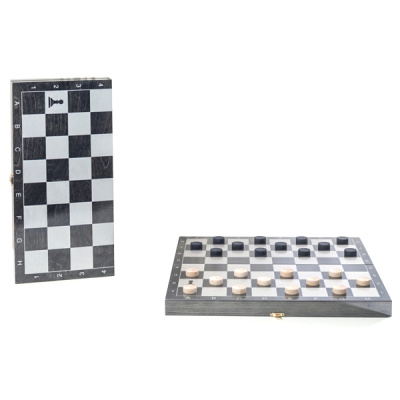 Шашки деревянные с малой деревянной черной доской, рисунок серебро "Классика" (400*200*40)