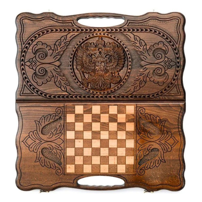 картинка Нарды резные "Герб РФ 2" с ручкой 60, Haleyan от магазина Gamesdealer.ru